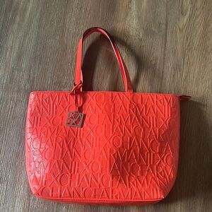 Armani Exchange Bold Red Embossed Tote